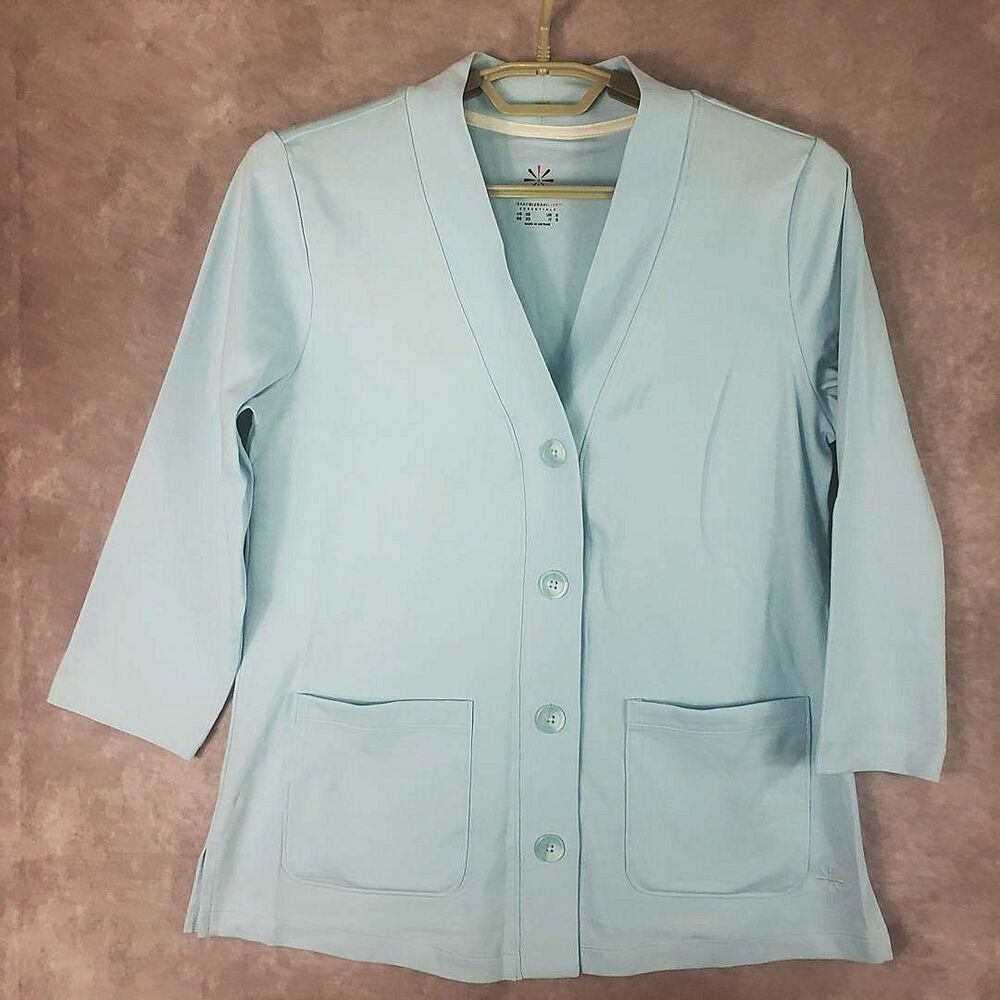 Isaac Mizrahi Live! Cardigan XS Light Blue Essentials Pima Cotton A591692